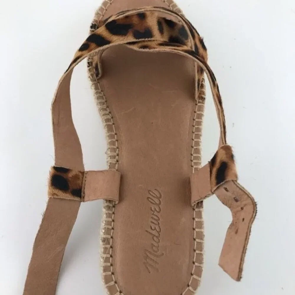 Madewell The Malia Espadrille Sandal in Leopard Calf Hair Size 9 NWOT